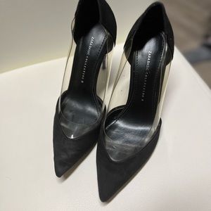 Zara Basic Collextion black and transparent point toe heels. SIZE 38
